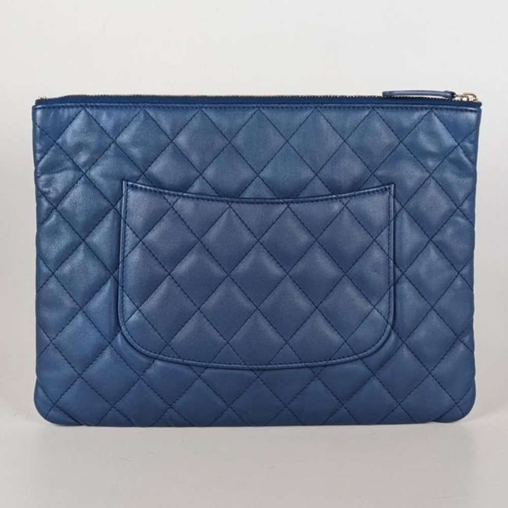 SOLD Chanel Medium O Case Blue Lambskin Leather Clutch  Pouch - Picture 2 of 6